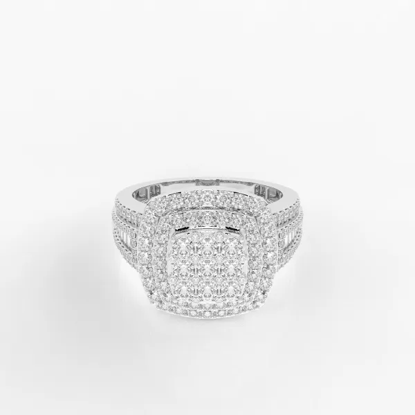 10K White Gold Cushion Double Halo Cluster Diamond Ring