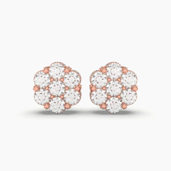10K Rose Gold Flower-Shaped Natural Diamond Cluster Stud Earrings