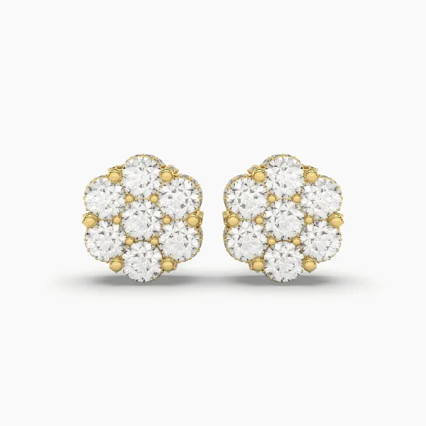 Flower-Shaped Natural Diamond Cluster Stud Earrings