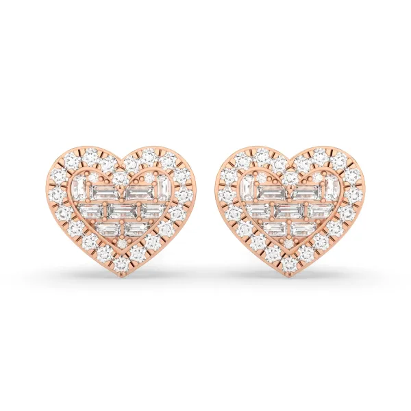 10K Rose Gold Heart Diamond Stud Earring