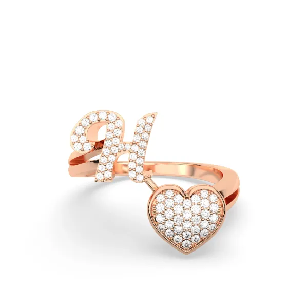 10K Rose Gold The H Alphabet Diamond Ring