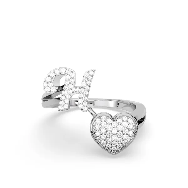 10K White Gold The H Alphabet Diamond Ring