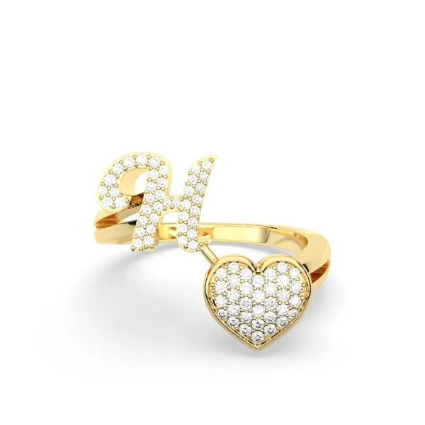 10K Yellow Gold The H Alphabet Diamond Ring