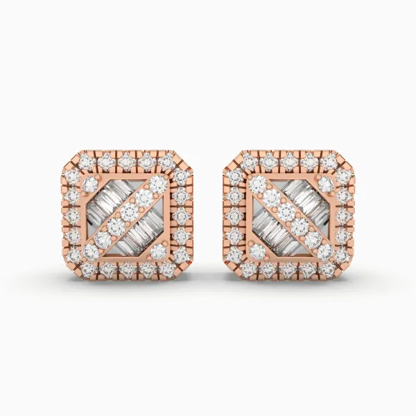 10K Rose Solid Gold Square 0.22 CT.T.W Diamond Stud Earrings