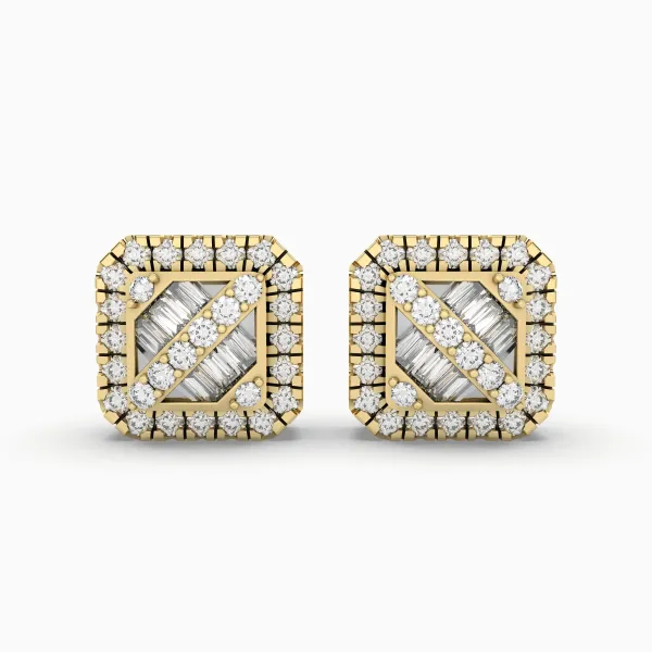 Solid Gold Square 0.22 CT.T.W Natural Diamond Stud Earrings