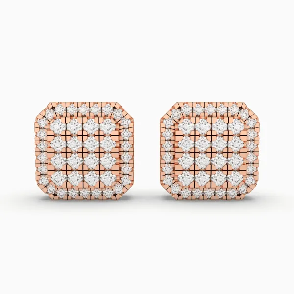 10K Rose Gold Square Unisex Stud Earrings 0.52 CT.T.W. Diamond Cluster Halo Design