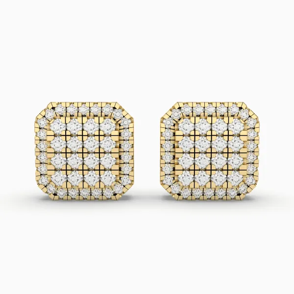 Square Unisex Stud Earrings 0.52 CT.T.W. Natural Diamond Cluster Halo Design