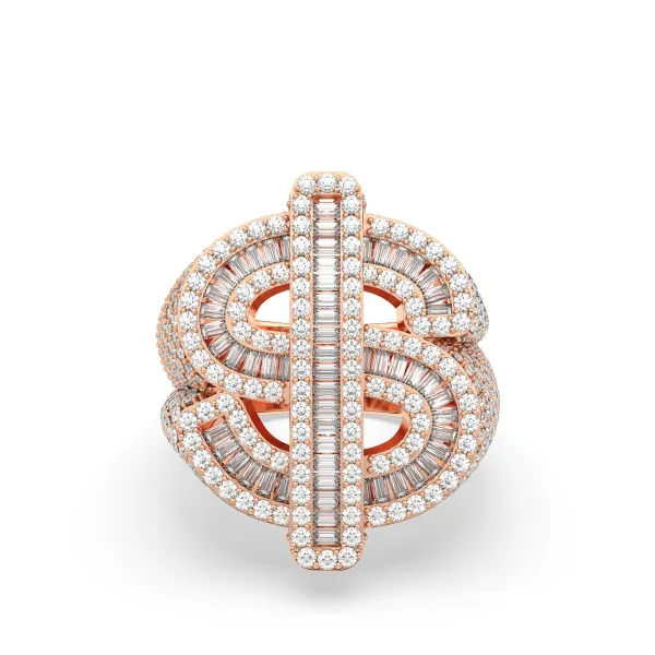 10K Rose Gold Iced Out Dollar Sign Ring