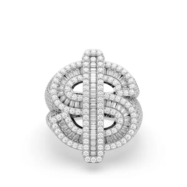 10K White Gold Iced Out Dollar Sign Ring