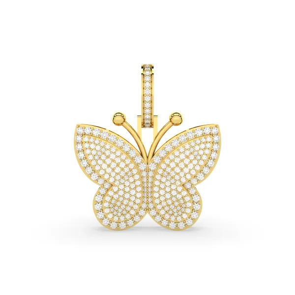 Natural Diamond-Studded Butterfly Pendant