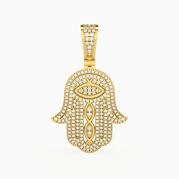 Center Evil Eye Hamsa Hand Lab Grown Diamond Pendant