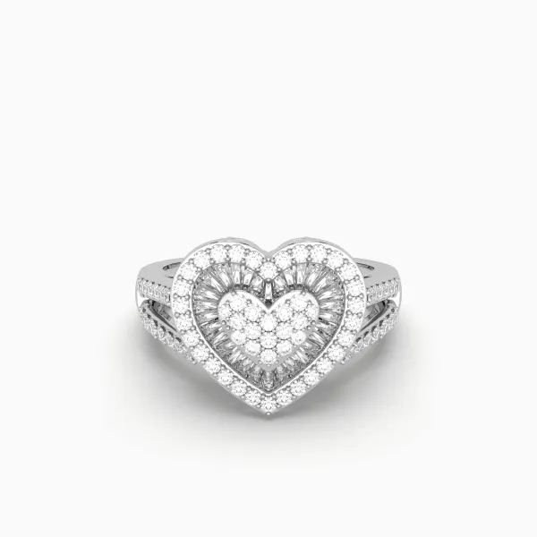 10K White Gold Women's Round And Baguette Diamond Heart Ring