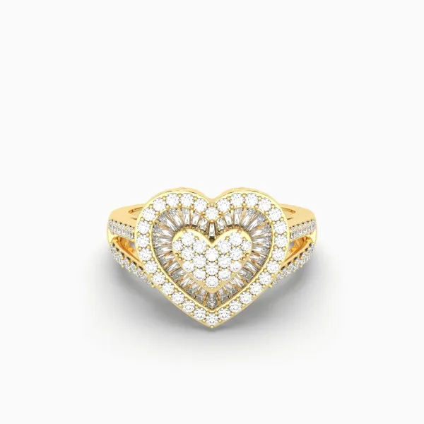 Women's Round And Baguette Natural Diamond Heart Ring