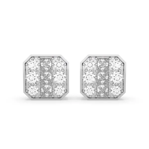 10K White Gold Cushion Cut Diamond Stud Earrings 0.48 CT Halo Design For Women