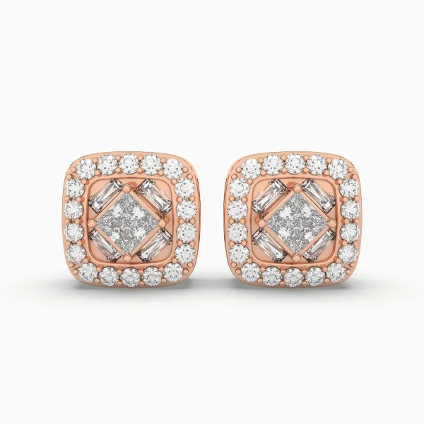 10K Rose Gold Square 0.54 CT.T.W Diamond Stud Earring For Women 