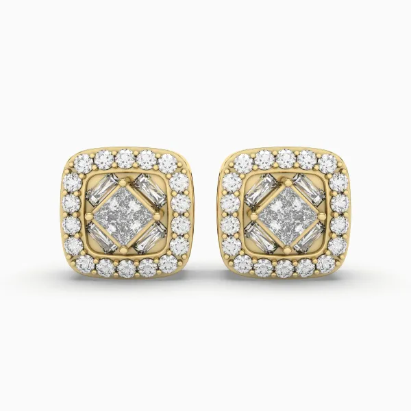 Square 0.54 CT.T.W Natural Diamond Stud Earring For Women 