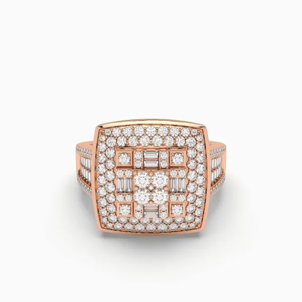10K Rose Gold Mens Iced Out Baguette Ring