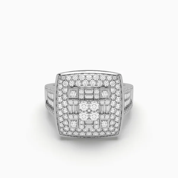 10K White Gold Mens Iced Out Baguette Ring