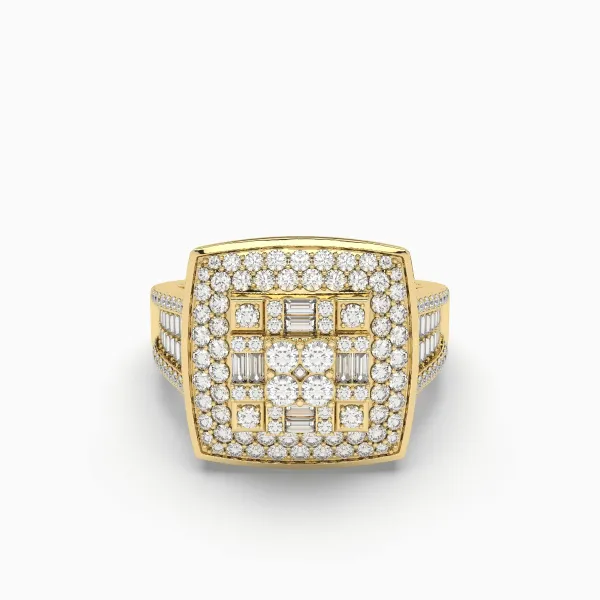 10K Yellow Gold Mens Iced Out Baguette Ring