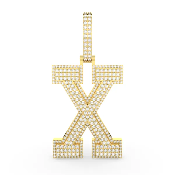 Unisex Round Natural Diamond "X" Initial Letter Charm Pendant