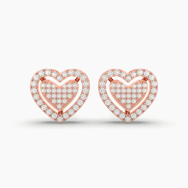 10K Rose Gold Heart-Shaped Natural Diamond Stud Earrings For Women