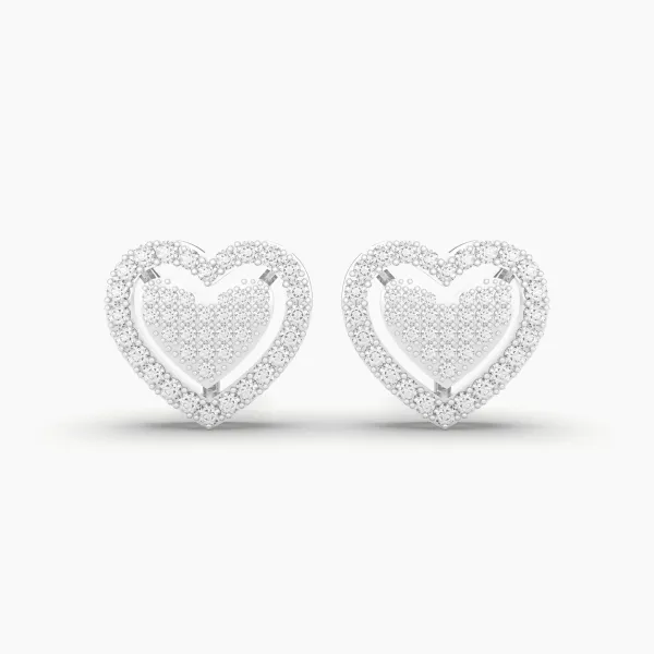 10K White Gold Heart-Shaped Natural Diamond Stud Earrings For Women