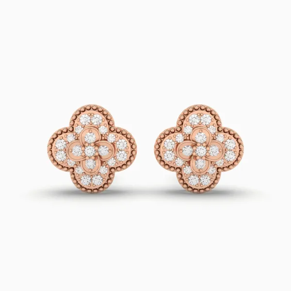 10K Rose Gold Dazzling Round Diamond 0.16 CT Stud Earrings For Womens