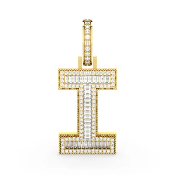 Baguette And Round Natural Diamond letter 'I' Pendant