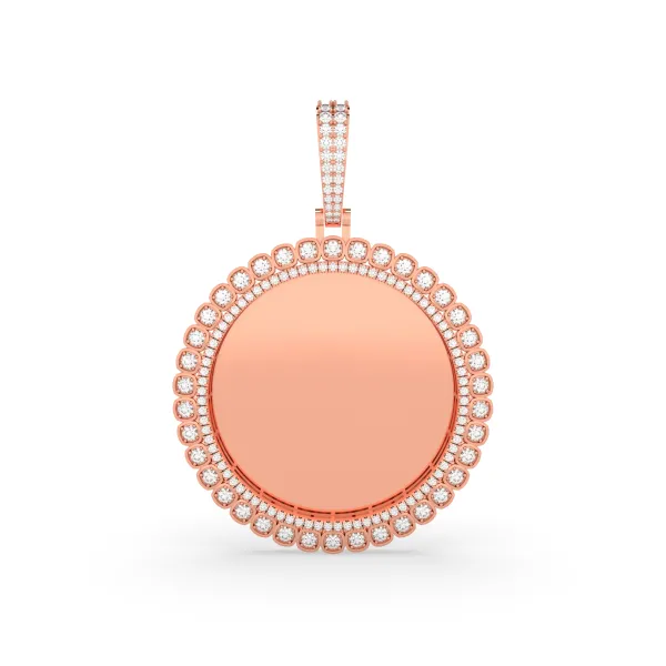 10K Rose Gold Iced-Out Cuban Frame Round Picture Pendant