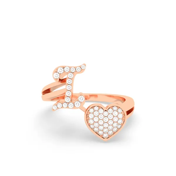 10K Rose Gold The I Alphabet Diamond Ring