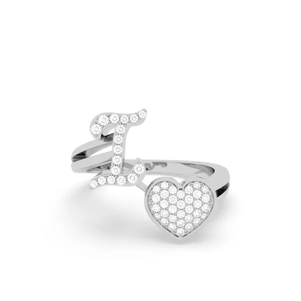 10K White Gold The I Alphabet Diamond Ring