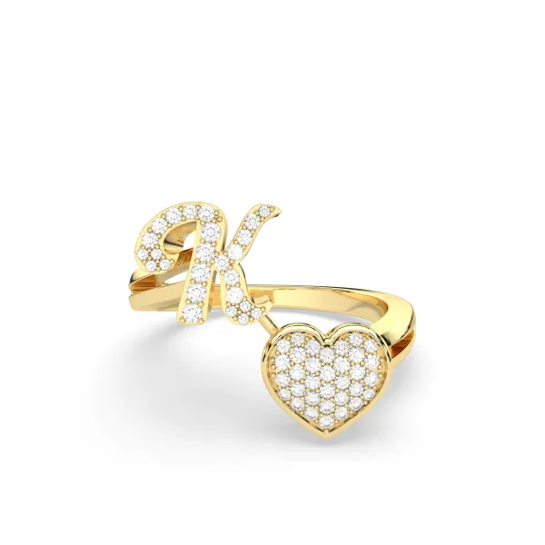 K Letter Natural Diamond Heart Initial Ring