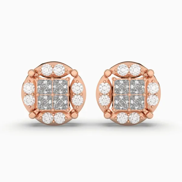 10K Rose Gold 0.54 CT.T.W Diamond Round Cluster Halo Design Unisex Stud Earrings