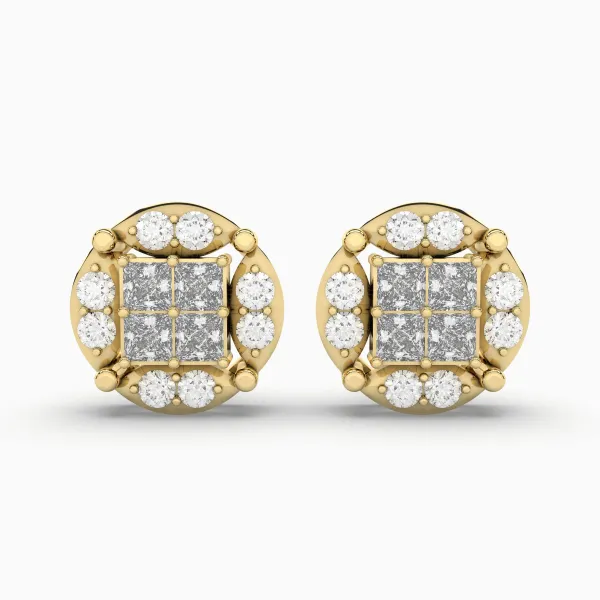 0.54 CT.T.W Natural Diamond Round Cluster Halo Design Unisex Stud Earrings