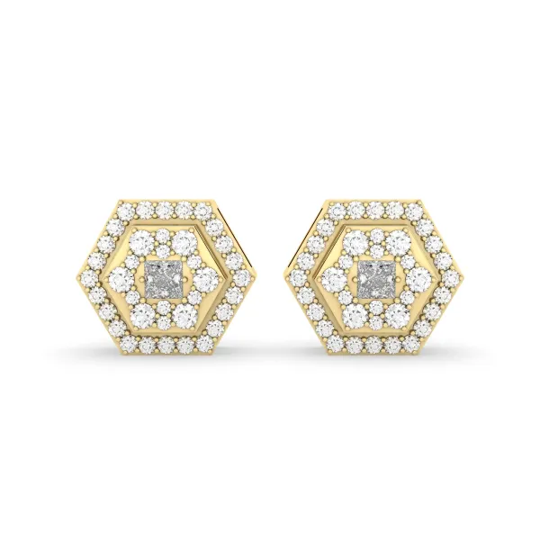 Princess And Round Cluster Natural Diamond Stud Earrings