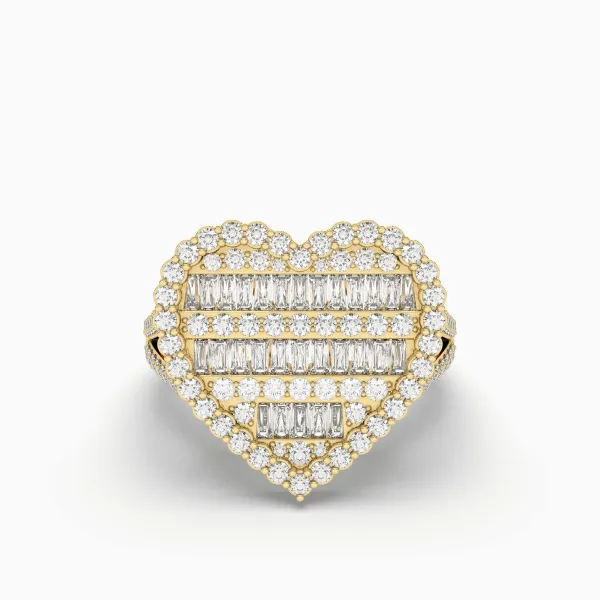 10K Yellow Gold Round And Baguette Diamond Heart Shape Ring