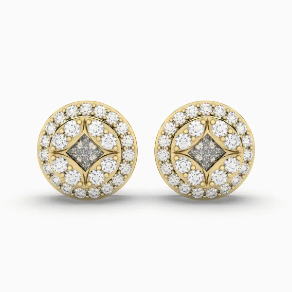 Classic Round Natural Diamond Halo Stud Earrings For Women