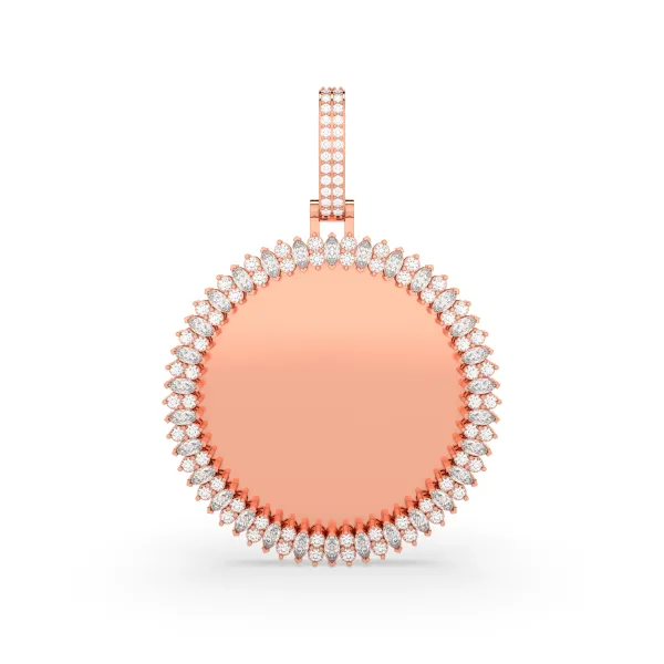 10K Rose Gold Lab Grown Diamond Picture Memory Frame Pendant For Men'S