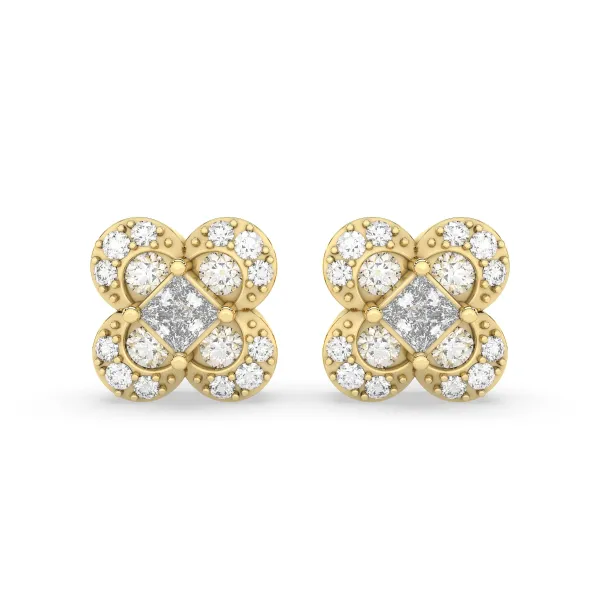 Stunning Clover Stud Halo Natural Diamond Earrings