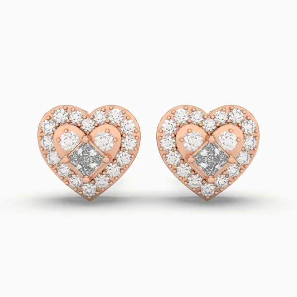 10K Rose Gold Heart Shaped 0.54 CT.T.W Diamond Stud Earring For Her