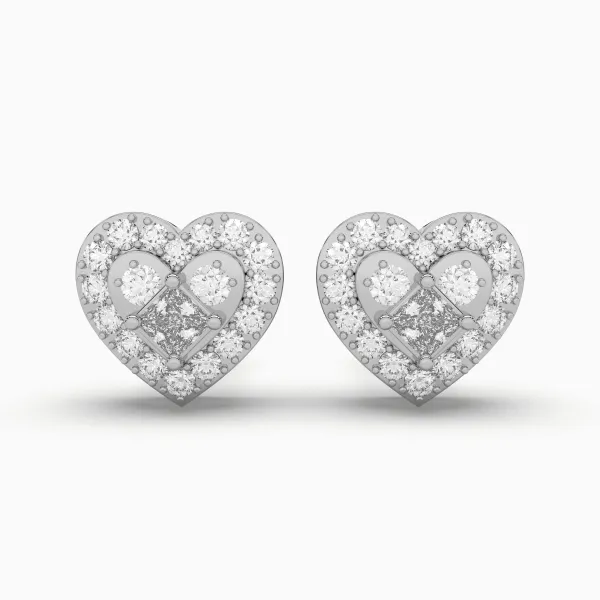 10K White Gold Heart Shaped 0.54 CT.T.W Diamond Stud Earring For Her