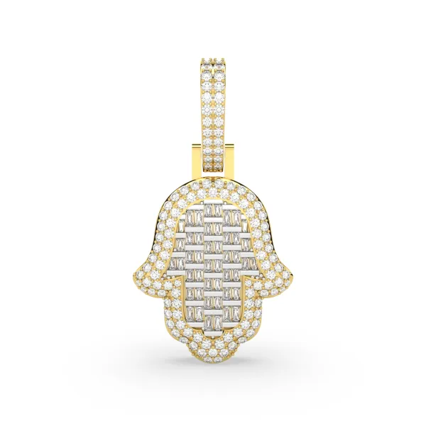Baguette And Round Natural Diamond Hamsa Hamd Pendant