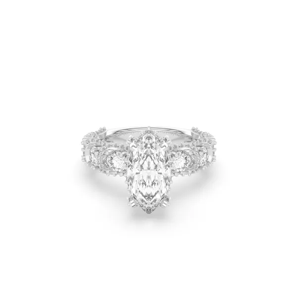 10K White Gold Marquise-Cut Lab Grown Diamond Or Engagement Ring