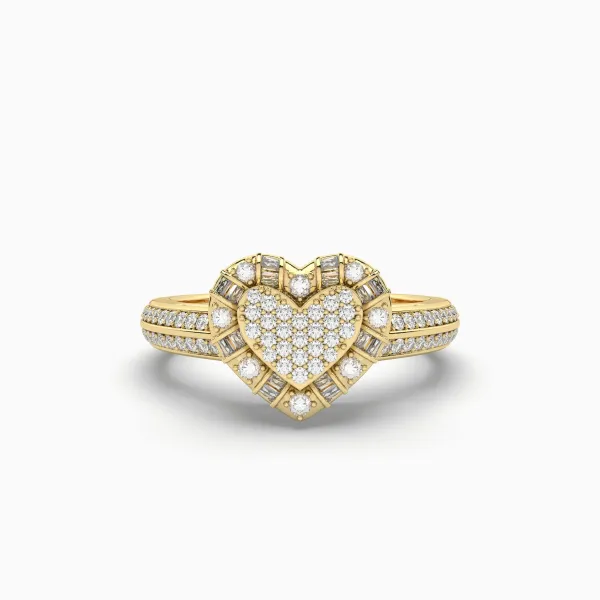 10K Yellow Gold Heart Shape Round And Baguette 3.67 CT Diamond Ring
