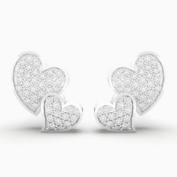 10K White Gold Sparkling Heart Shape Diamond Earring