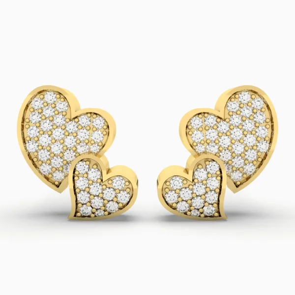 10K Yellow Gold Sparkling Heart Shape Diamond Earring