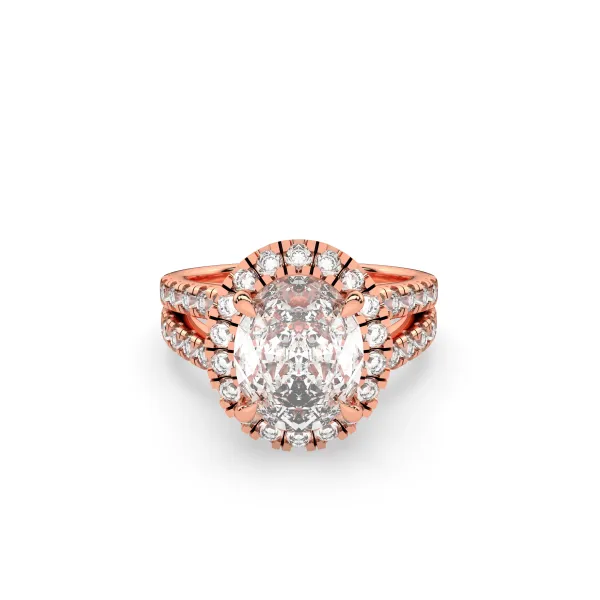 10K Rose Gold Signature Halo Split Shank Oval-Cut Engagement Ring