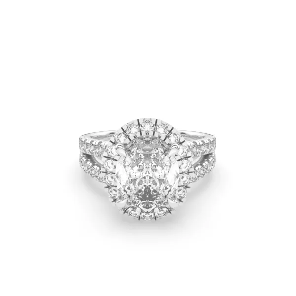 10K White Gold Signature Halo Split Shank Oval-Cut Engagement Ring