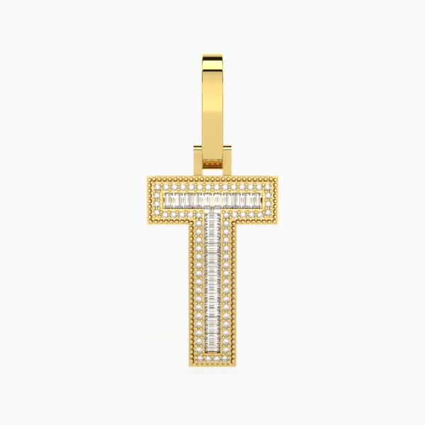Iced-Out Letter T Baguette And Round Natural Diamond Pendant