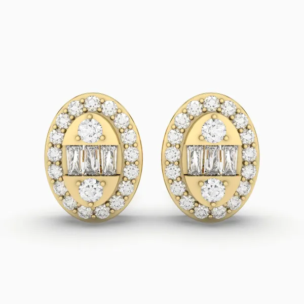 Gold Round Halo Natural Diamond Stud Earring